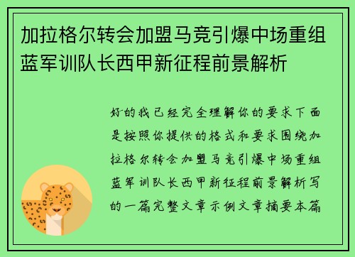 加拉格尔转会加盟马竞引爆中场重组蓝军训队长西甲新征程前景解析